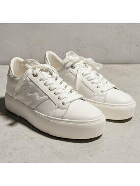 Zadig & Voltaire White Leather Platform Sneakers Lightening Bolt Size 40 US 10